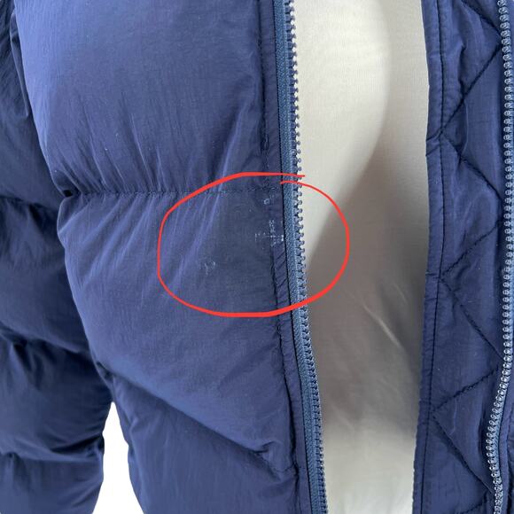 Good American Womens Iridescent Quilted Hooded Puffer Jacket in Blue Size Medium - Picture 8 of 16